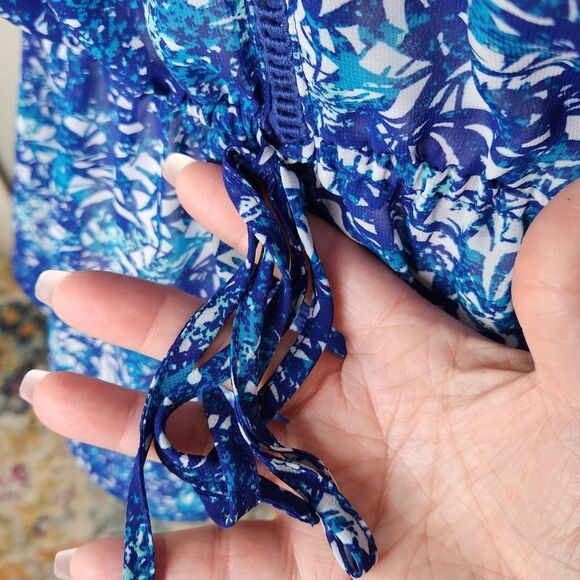 a.n.a Blue Tropical Print Chiffon Semi Sheer Kimono Sleeve Blouse Size XL - Picture 4 of 13